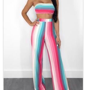 Two piece colorful pant set. Tube top.